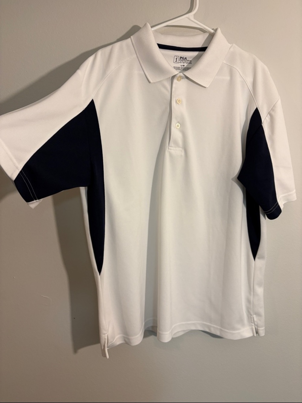 PGA golf Tour men’s large white and Navy Polo Shirt